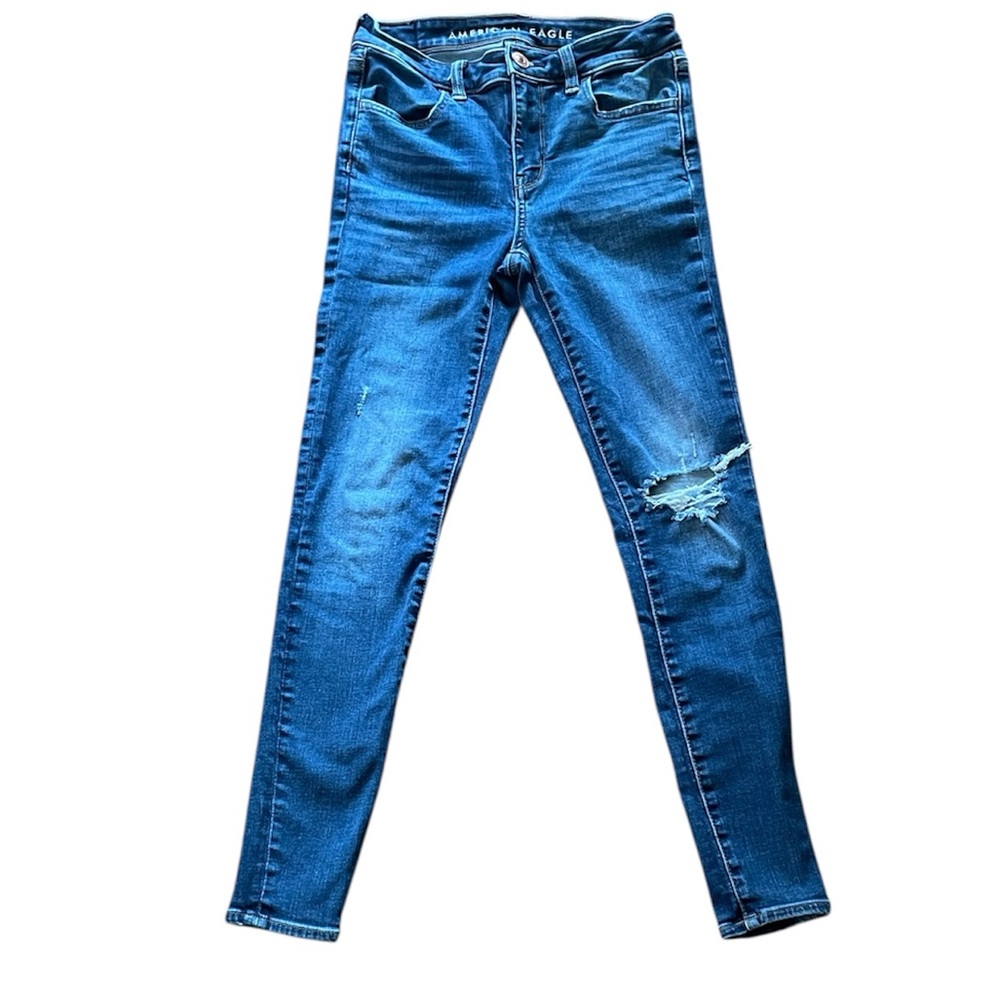 AMERICAN EAGLE HI RISE JEGGINGS NEXT LEVEL STRETCH BLUE JEANS SIZE 4 REGULAR